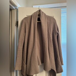 Anthropologie La Fee Verte Taupe Waffle Knit Open Front Cardigan with Pockets XS